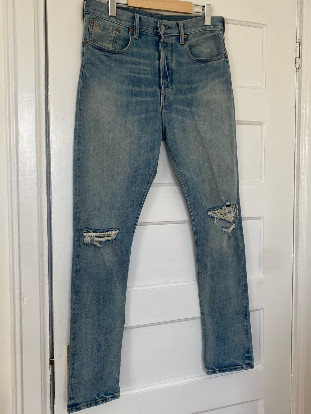 RRL Double RL Stretch Selvedge distressed straight leg jeans
